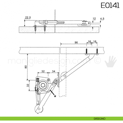 Braccetto per sportello a ribalta E0141 disegno