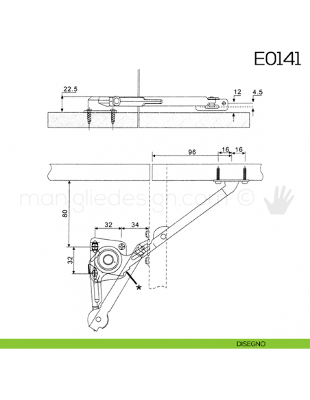 Braccetto per sportello a ribalta E0141 disegno
