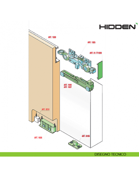 Sistema invisibile per porte scorrevoli in legno Hidden Sisco Sistem disegno