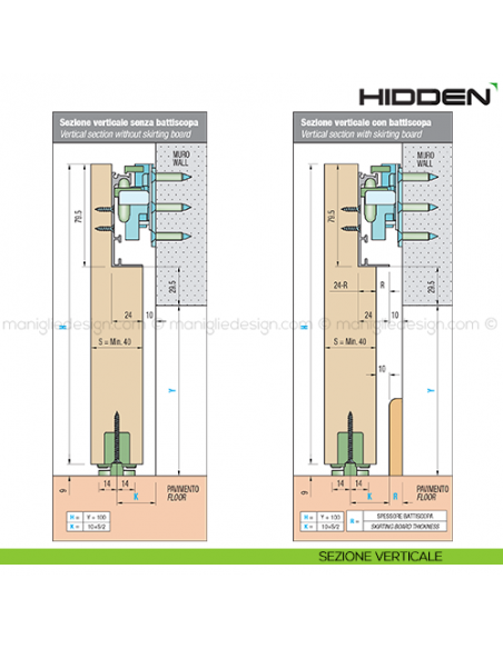 Sistema invisibile per porte scorrevoli in legno Hidden Sisco Sistem disegno