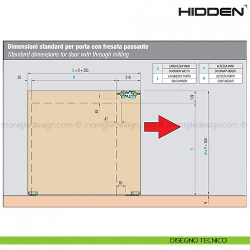 Sistema invisibile per porte scorrevoli in legno Hidden Sisco Sistem disegno
