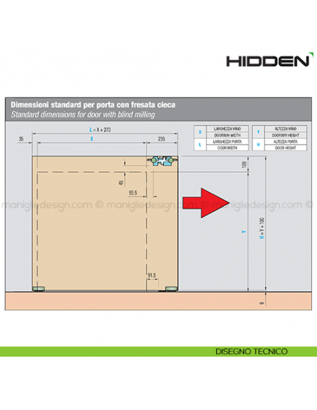 Sistema invisibile per porte scorrevoli in legno Hidden Sisco Sistem disegno