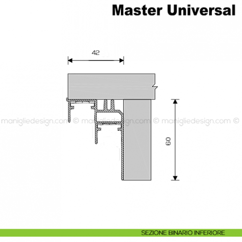 Binario inferiore in alluminio per kit Master Universal Caimi 3 mt