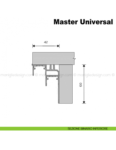 Binario inferiore in alluminio per kit Master Universal Caimi 3 mt