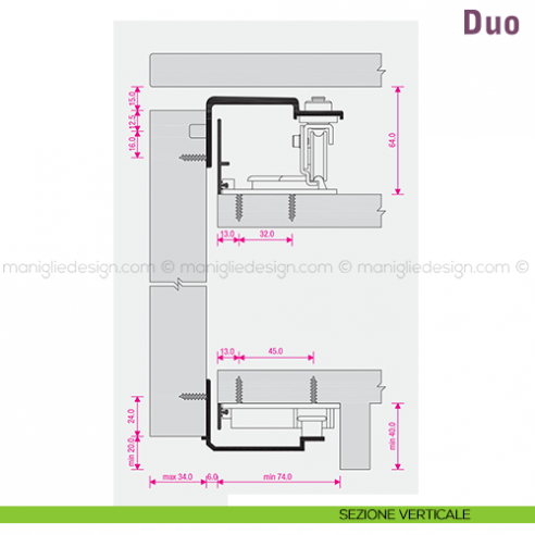 Scorrevole per contenitori a 2 ante complanari Duo Caimi Export 900 cm disegno