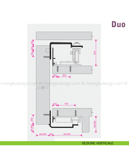 Scorrevole per contenitori a 2 ante complanari Duo Caimi Export 1200 cm disegno