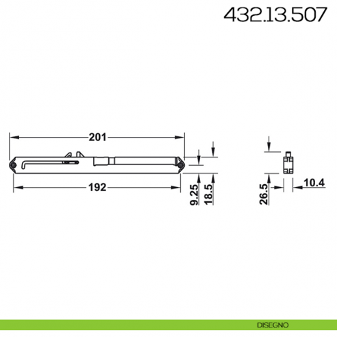 Ammortizzatore per guide cassetti Hafele portata 50 kg disegno