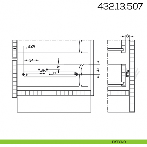 Ammortizzatore per guide cassetti Hafele portata 50 kg disegno