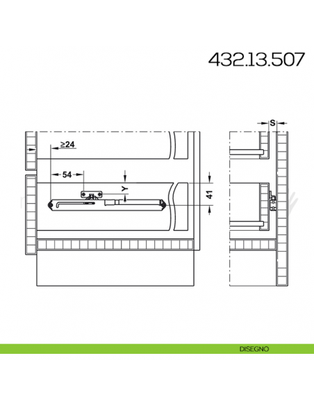 Ammortizzatore per guide cassetti Hafele portata 50 kg disegno