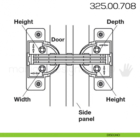 Cerniera ad angolo GS 45 Hafele apertura 135° disegno