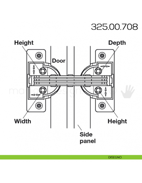 Cerniera ad angolo GS 45 Hafele apertura 135° disegno