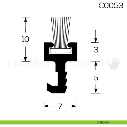 Spazzolino parapolvere rigido per porte scorrevoli Vi.Tel. C0053 disegno