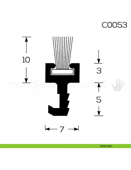 Spazzolino parapolvere rigido per porte scorrevoli Vi.Tel. C0053 disegno