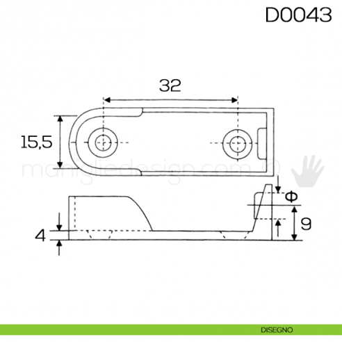 Reggitubo ovale laterale cromato per tubo 30x15 mm Vi.Tel. D0043 disegno