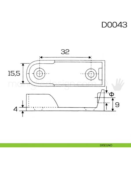 Reggitubo ovale laterale cromato per tubo 30x15 mm Vi.Tel. D0043 disegno