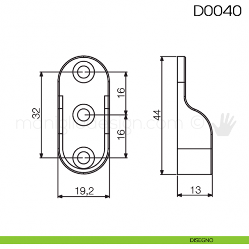 Reggitubo ovale laterale cromato per tubo 30x15 mm Vi.Tel. D0040 disegno