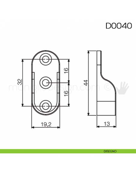 Reggitubo ovale laterale cromato per tubo 30x15 mm Vi.Tel. D0040 disegno