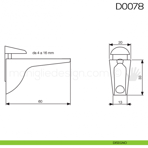 Reggimensola per mensole in vetro Vi.Tel. D0078 disegno