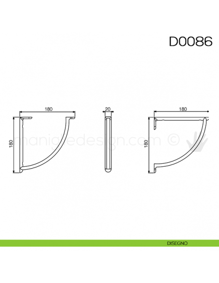 Reggimensola per mensole in legno Vi.Tel. D0086 misura mm 180 disegno