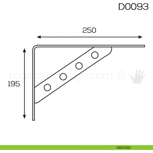Reggimensola in acciaio per mensole in legno Vi.Tel. D0093 mm 195x250