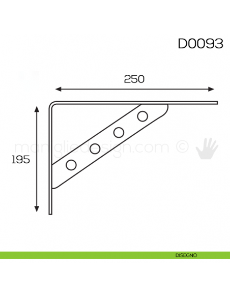 Reggimensola in acciaio per mensole in legno Vi.Tel. D0093 mm 195x250