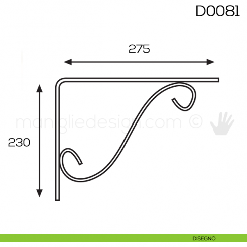 Reggimensola in ferro battuto per legno Vi.Tel. D0081 mm 230x275 disegno