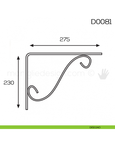 Reggimensola in ferro battuto per legno Vi.Tel. D0081 mm 230x275 disegno