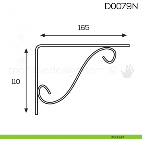 Reggimensola in ferro nero per legno Vi.Tel. D0079N mm 110x165 disegno