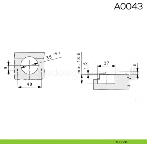 Cerniera Mepla per ante con battuta apertura 90° foro 35 mm disegno
