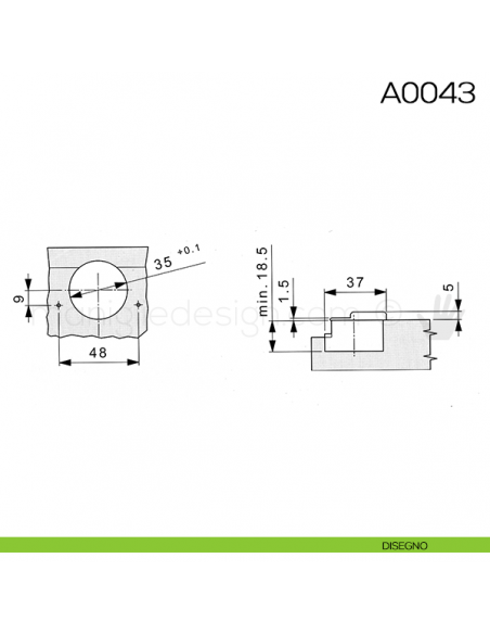 Cerniera Mepla per ante con battuta apertura 90° foro 35 mm disegno