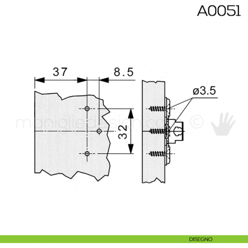 Base di montaggio per cerniere Mepla A0051 disegno