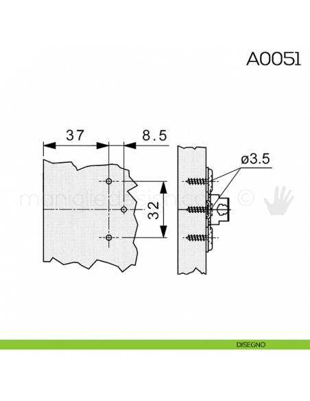 Base di montaggio per cerniere Mepla A0051 disegno