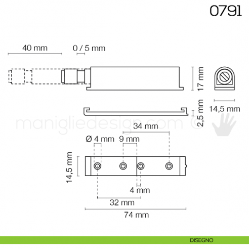 Cricchetto a scatto regolabile con magnete corsa mm.40 Maco 0791 disegno
