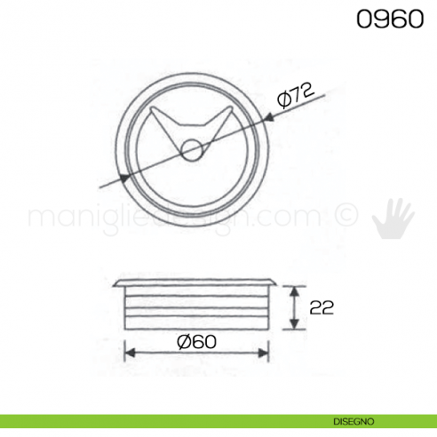 Bocchetta passacavi tonda diametro 60 mm Maco 0960 disegno