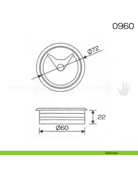 Bocchetta passacavi tonda diametro 60 mm Maco 0960 disegno