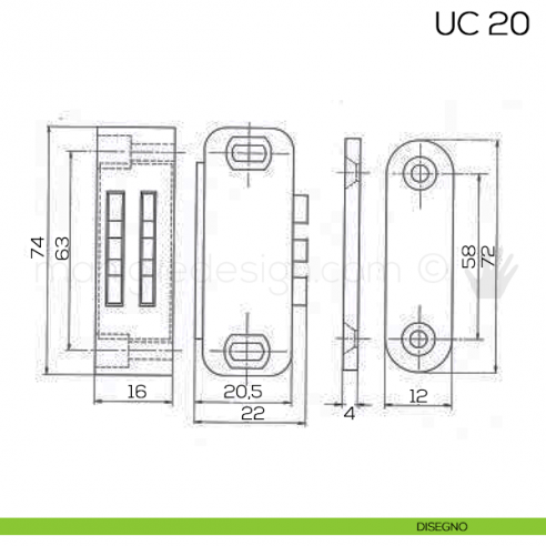 Chiusura magnetica da applicare attrazione 14 kg Varec UC 20 disegno