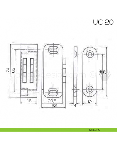 Chiusura magnetica da applicare attrazione 14 kg Varec UC 20 disegno