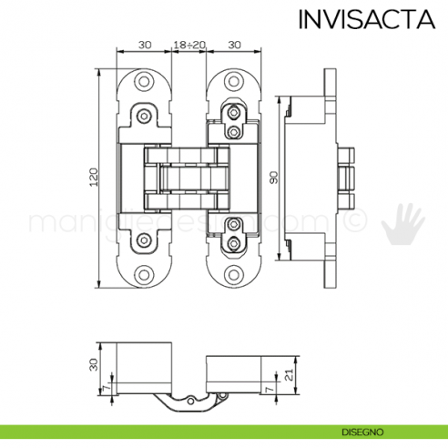 Cerniera a scomparsa Invisacta Otlav IN305120 Argento Satinato disegno