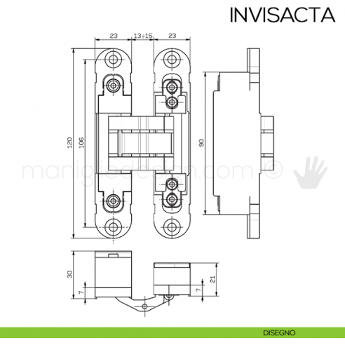 Cerniera a scomparsa Invisacta Otlav IN230120 Argento Satinato disegno