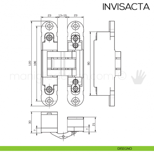 Cerniera a scomparsa Invisacta Otlav IN230120 Bianco Opaco disegno