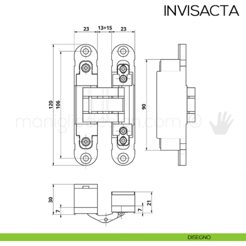 Cerniera a scomparsa Invisacta Otlav IN235120 Argento Satinato disegno