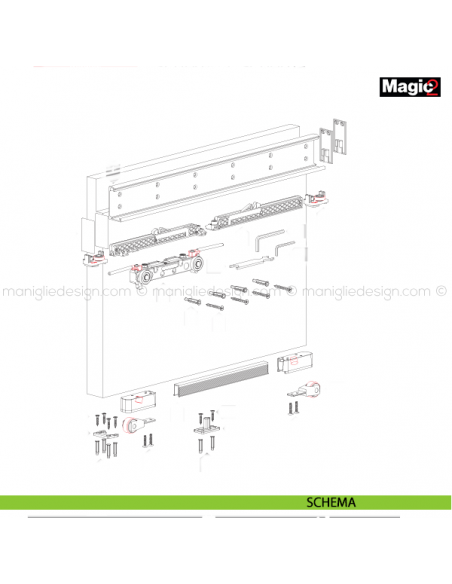 Sistema invisibile per porte scorrevoli in legno Magic 2/1800 schema