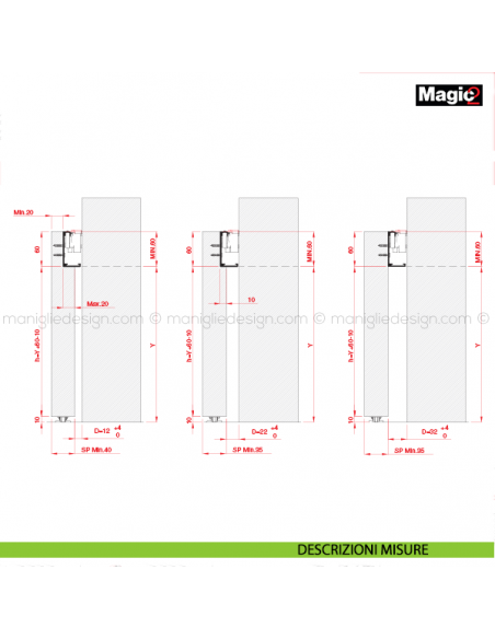Sistema invisibile per porte scorrevoli in legno Magic 2/1100 descrizione misure