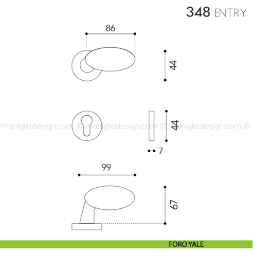 Maniglia per porta 348 Entry Reguitti foro yale