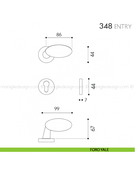 Maniglia per porta 348 Entry Reguitti foro yale