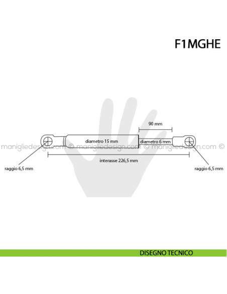 Pistone a gas Salice 300 N progressivo per sistemi Lift disegno