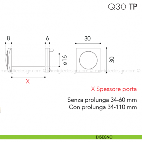 Spioncino quadro per spessore porta 34-60 mm Q30 TP Reguitti disegno