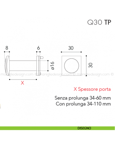 Spioncino quadro per spessore porta 34-60 mm Q30 TP Reguitti disegno