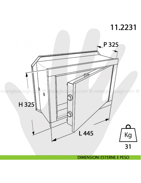Cassaforte Mottura Under con chiave e combinazione meccanica 11.2231 dimensioni esterne e peso