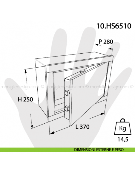 Cassaforte Mottura Hokey con chiave a cilindro europeo 10.HS6510 dimensioni esterne e peso